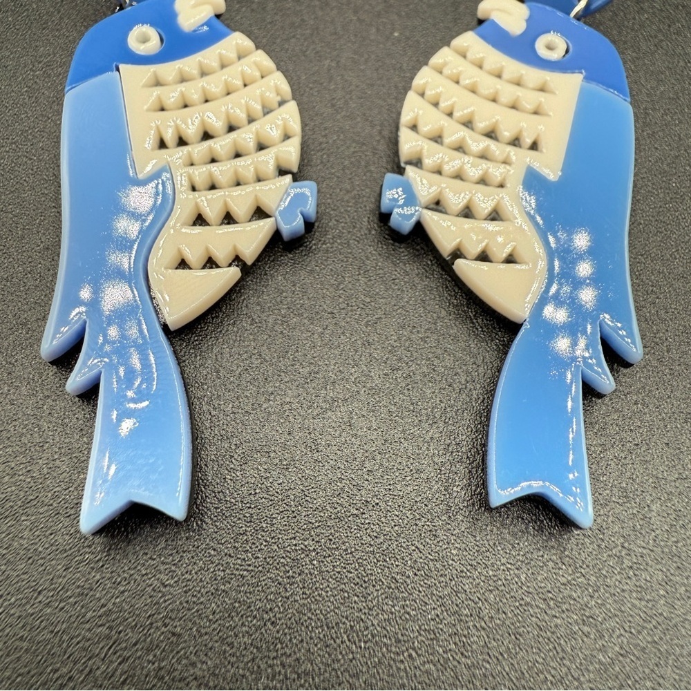 Blue Parrot Chunky Acrylic Bird Earrings - Picture 6 of 10